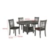 Lessa 5 Piece Dining Set- Gray- 4 Padded Chairs- Expandable Leaf