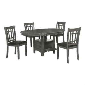 Lessa 5 Piece Dining Set- Gray- 4 Padded Chairs- Expandable Leaf
