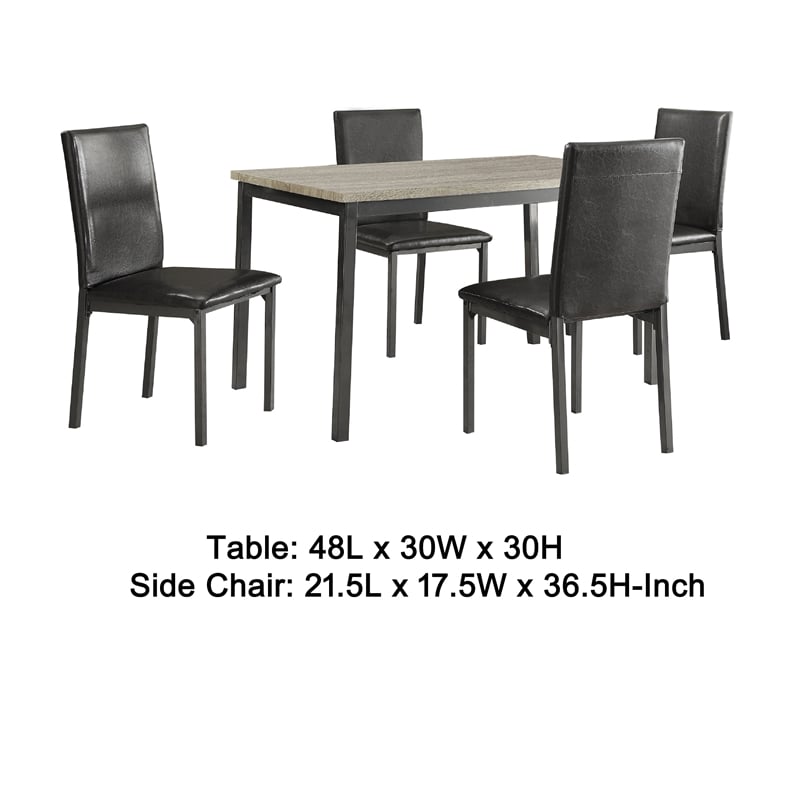 Raza 5pc Dining Set- Weathered Gray Table- 4 Black Faux Leather Chairs