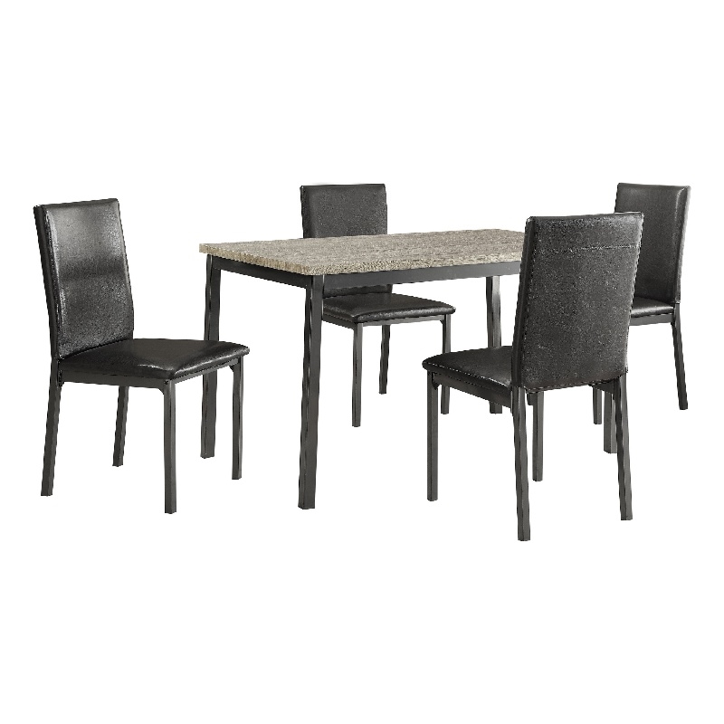 Raza 5pc Dining Set- Weathered Gray Table- 4 Black Faux Leather Chairs