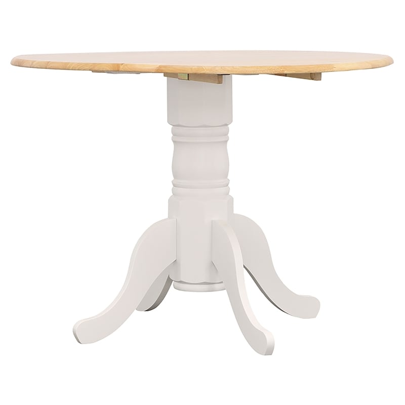 Giva Round Dining Table and 4 Chairs Set- Drop-Leaf- White and Brown