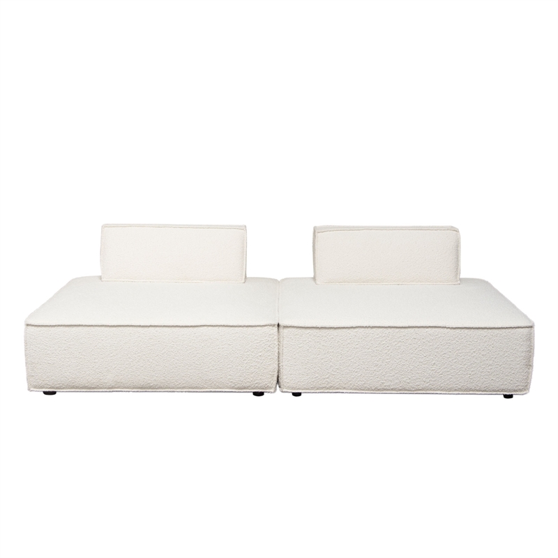 Gada 2 Piece Square Lounger Chairs- Welt Trim Ivory Boucle- Solid Wood