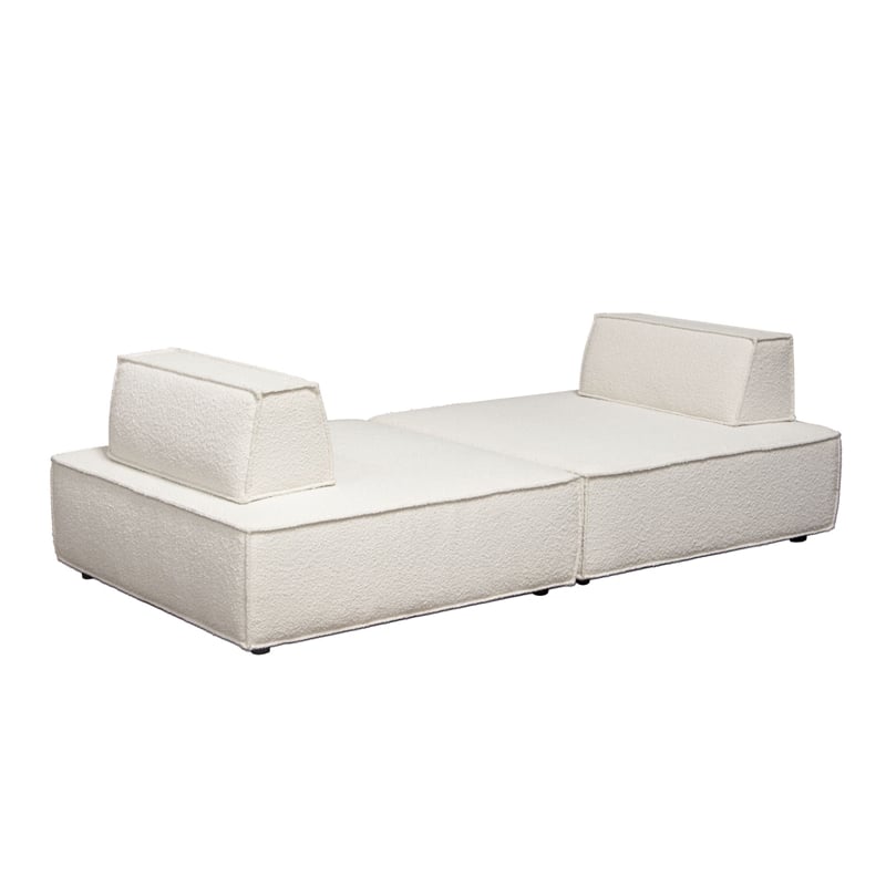 Gada 2 Piece Square Lounger Chairs- Welt Trim Ivory Boucle- Solid Wood