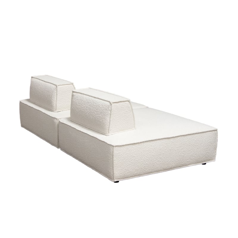 Gada 2 Piece Square Lounger Chairs- Welt Trim Ivory Boucle- Solid Wood