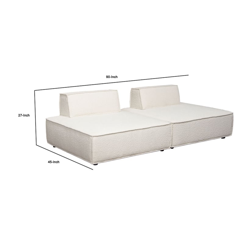 Gada 2 Piece Square Lounger Chairs- Welt Trim Ivory Boucle- Solid Wood