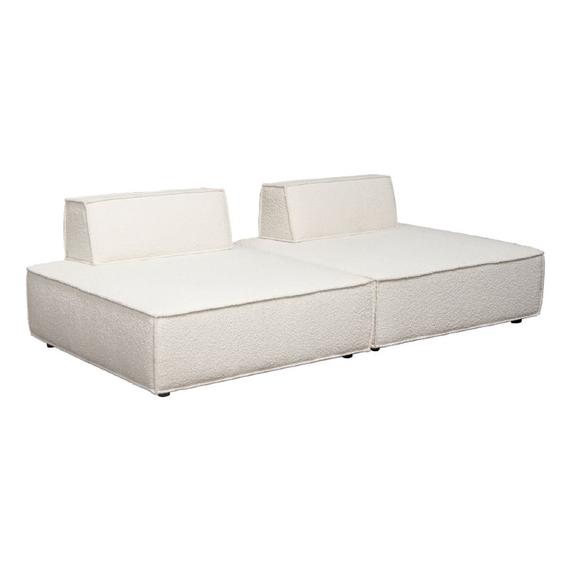 Gada 2 Piece Square Lounger Chairs- Welt Trim Ivory Boucle- Solid Wood