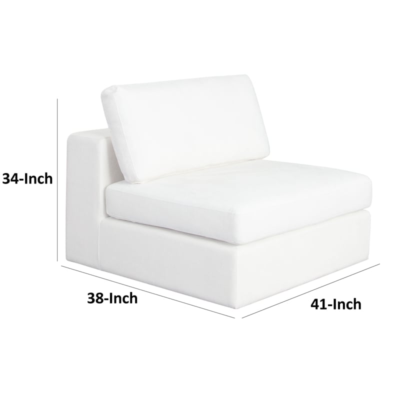 Lipi Modular Armless Chair- Plush Mist White- 41 Inch Solid Wood Frame