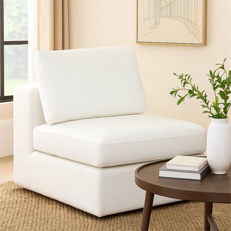 Lipi Modular Armless Chair- Plush Mist White- 41 Inch Solid Wood Frame