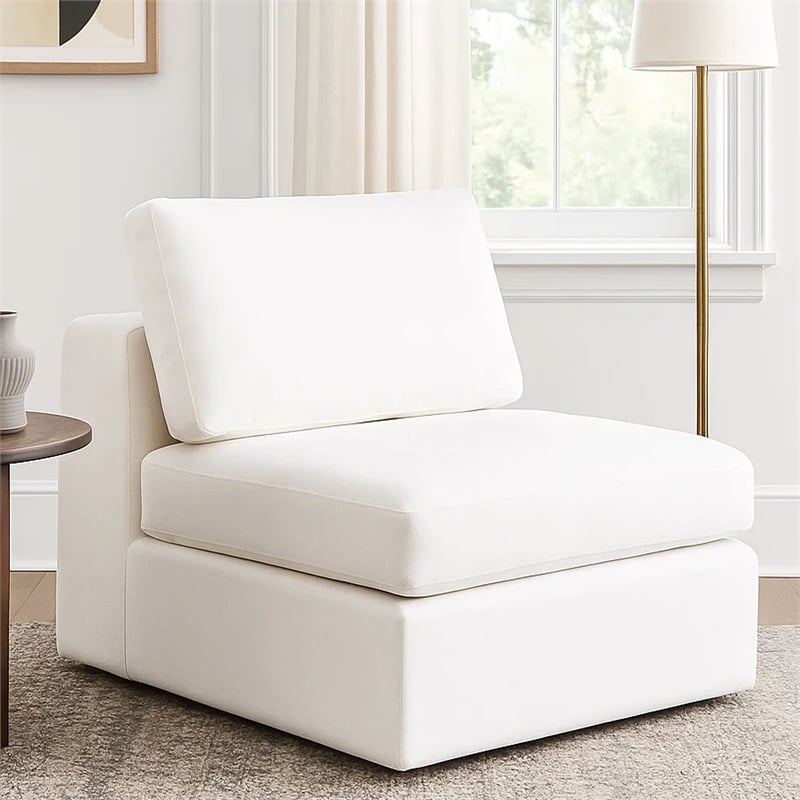 Lipi Modular Armless Chair- Plush Mist White- 41 Inch Solid Wood Frame