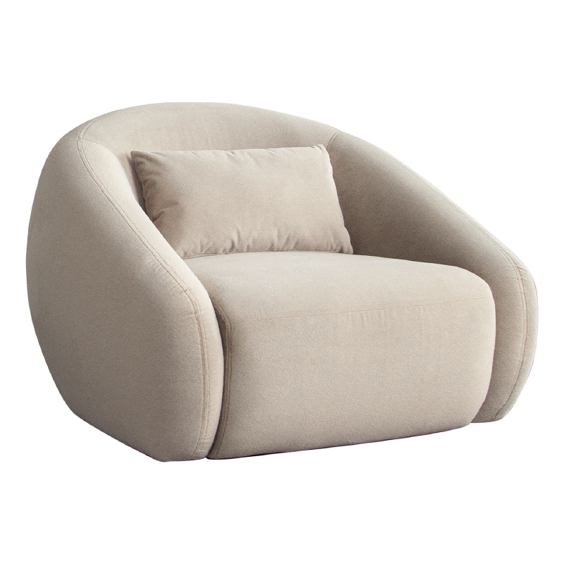 Lex Retro Swivel Accent Chair- 1 Accent Pillow- Fawn Faux Alpaca Fabric