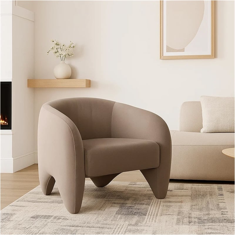 Kiol Accent Chair- Winter Mink Gray Performance Velvet- Sloping Arms