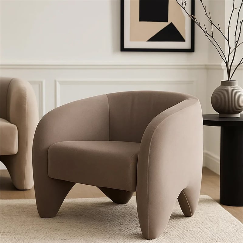 Kiol Accent Chair- Winter Mink Gray Performance Velvet- Sloping Arms