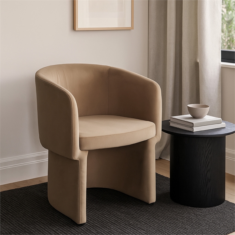 Tesy Dining Side Chair- Camel Brown Performance Velvet- Sloping Arms