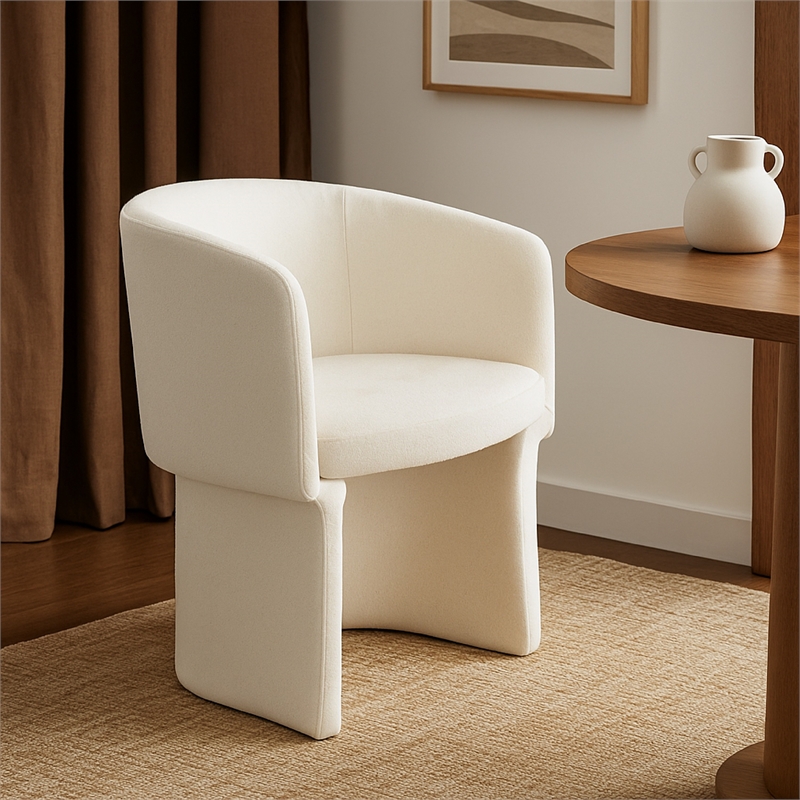 Tesy Dining Side Chair- Elite Ivory Textured Polyester- Sloping Arms