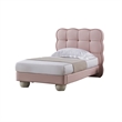 Jeny Queen Size Bed- Pink Leather Upholstered Tufted Headboard- Wood