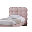 Jeny Twin Size Bed- Pink Leather Upholstered Tufted Headboard- Wood