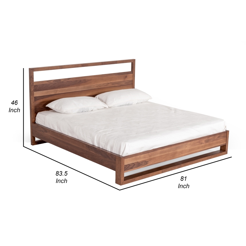 Lina King Size Bed with Plank Style Tall Headboard- Modern Walnut Brown