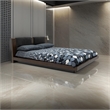Noe Col King Size Bed with 2 Nightstands- Black Pillow Headboard- Brown