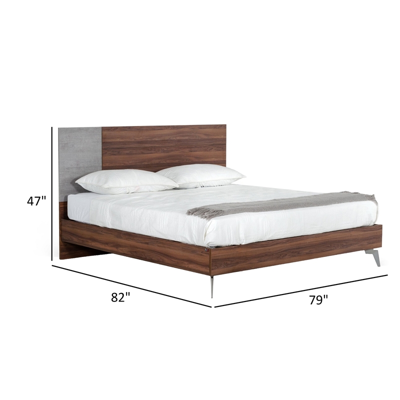 Leen King Size Bed with Tall Headboard- Italian Faux Concrete- Brown