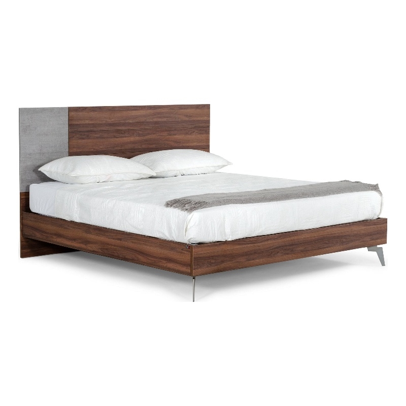 Leen King Size Bed with Tall Headboard- Italian Faux Concrete- Brown