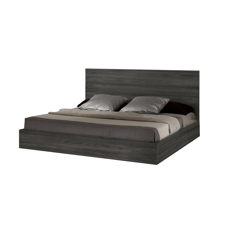 Noe Kamp King Bed with Tall Panel Headboard- Low Profile- Gray Elm Veneer