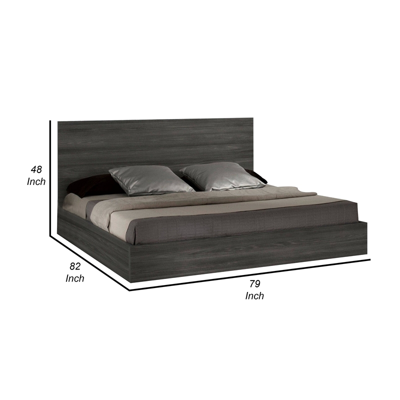 Noe Kamp King Bed with Tall Panel Headboard- Low Profile- Gray Elm Veneer