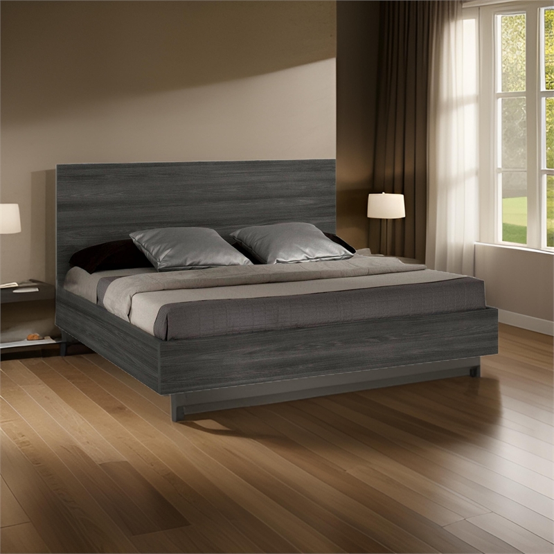 Noe Kamp King Bed with Tall Panel Headboard- Low Profile- Gray Elm Veneer