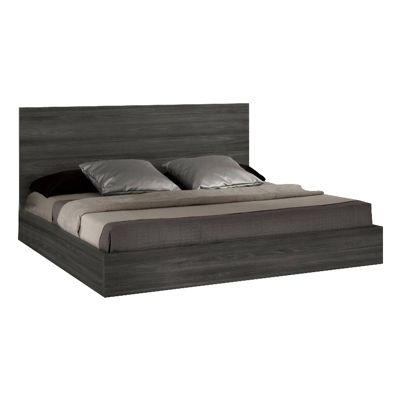 Noe Kamp King Bed with Tall Panel Headboard- Low Profile- Gray Elm Veneer