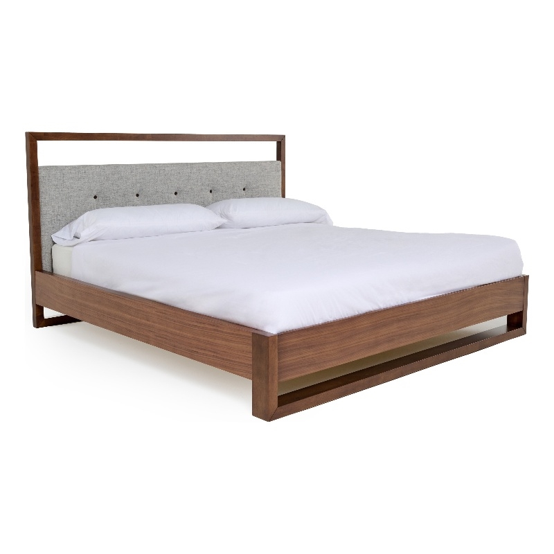 Cear Queen Size Bed- Gray Tufted Panel Headboard with Cutout- Gray Brown