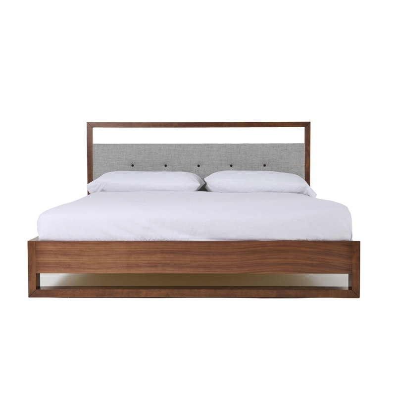 Cear Queen Size Bed- Gray Tufted Panel Headboard with Cutout- Gray Brown