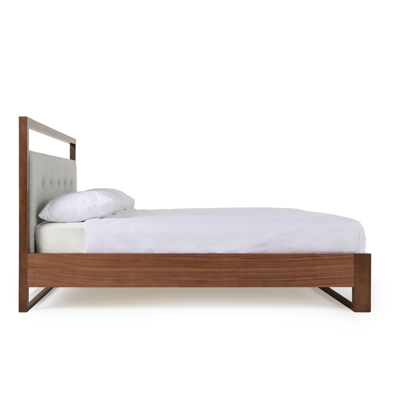 Cear Queen Size Bed- Gray Tufted Panel Headboard with Cutout- Gray Brown