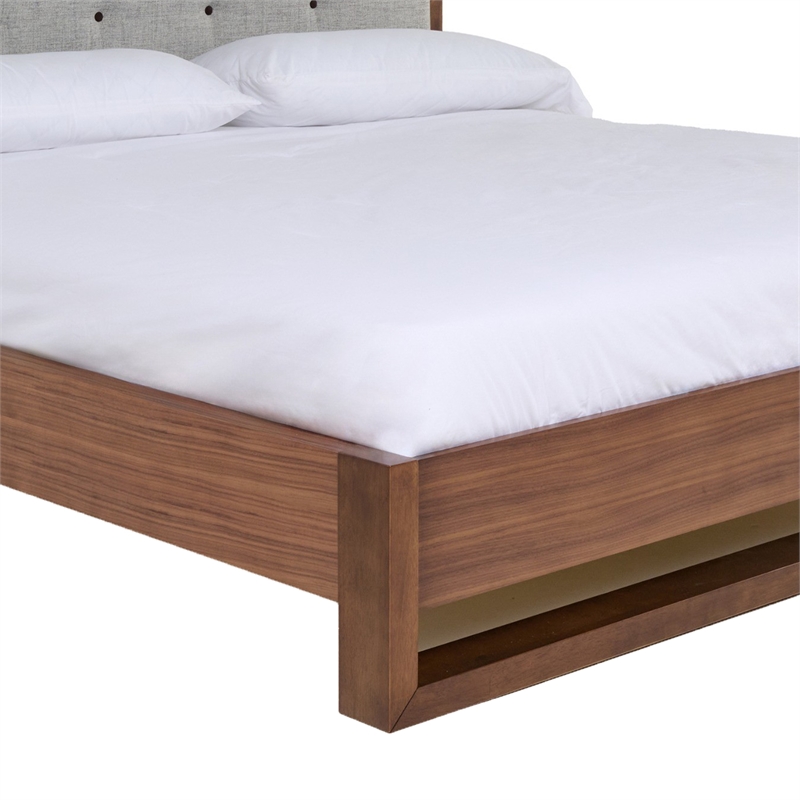 Cear Queen Size Bed- Gray Tufted Panel Headboard with Cutout- Gray Brown