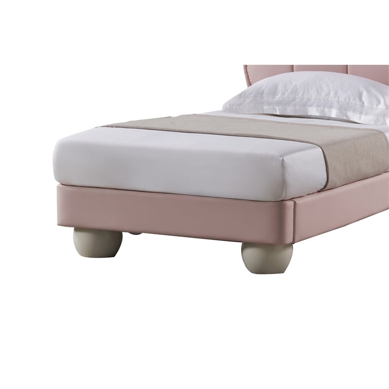 Jeny Full Size Bed- Pink Leather Upholstered Tufted Headboard- Wood