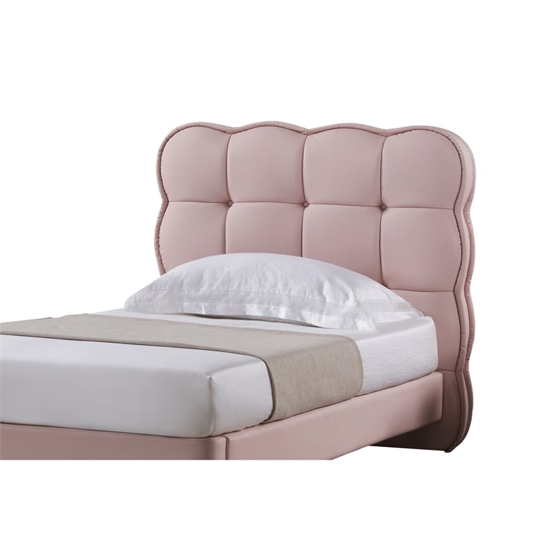 Jeny Full Size Bed- Pink Leather Upholstered Tufted Headboard- Wood