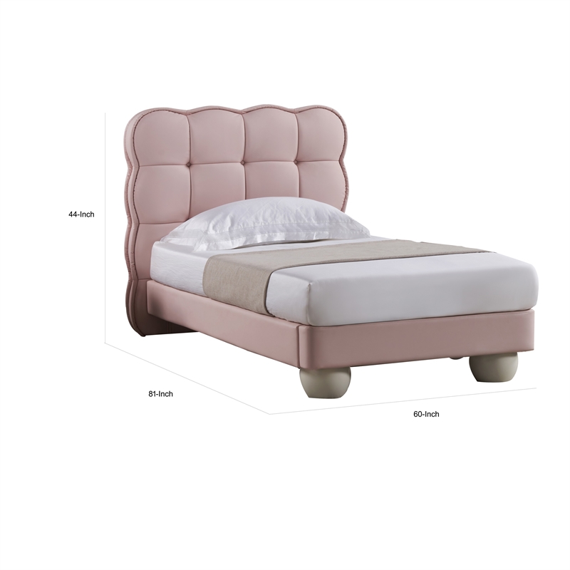 Jeny Full Size Bed- Pink Leather Upholstered Tufted Headboard- Wood