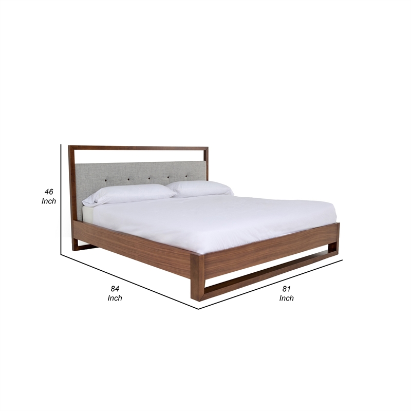 Cear King Size Bed- Gray Tufted Panel Headboard with Cutout- Gray Brown