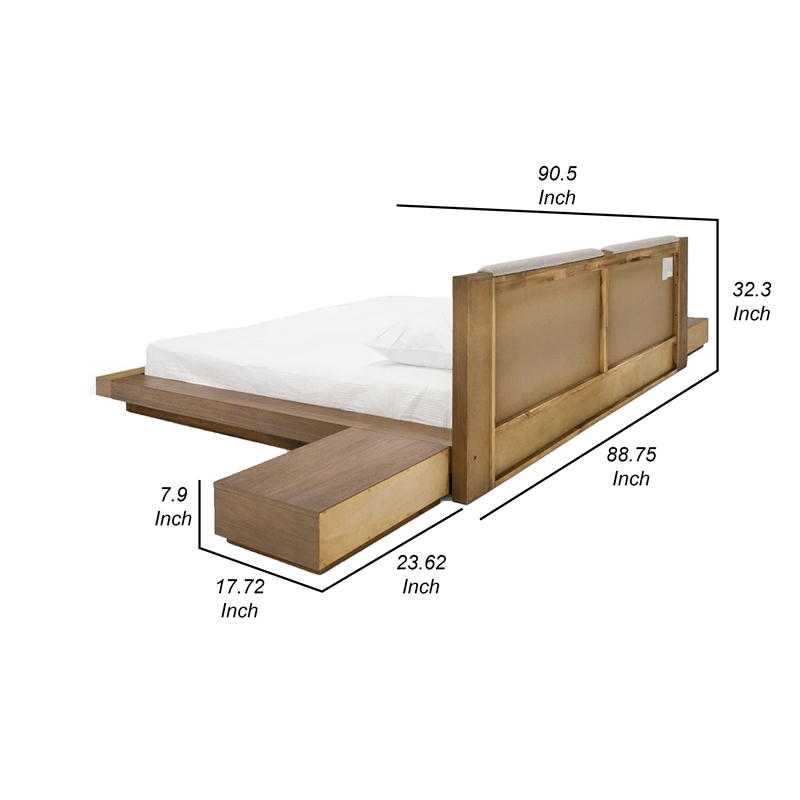 Noe Col King Platform Bed- Upholstered- 2 Nightstands- Walnut Brown- Gray