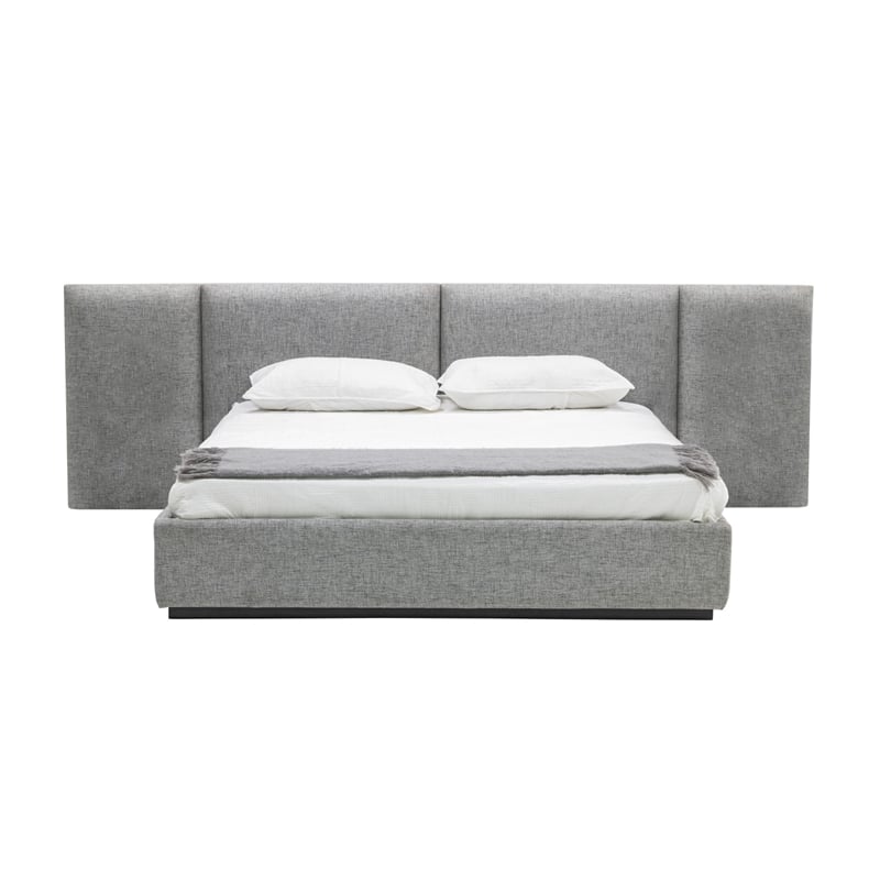 Noe Minn King Size Platform Bed with Gray Upholstered Tufted Wall Headboard