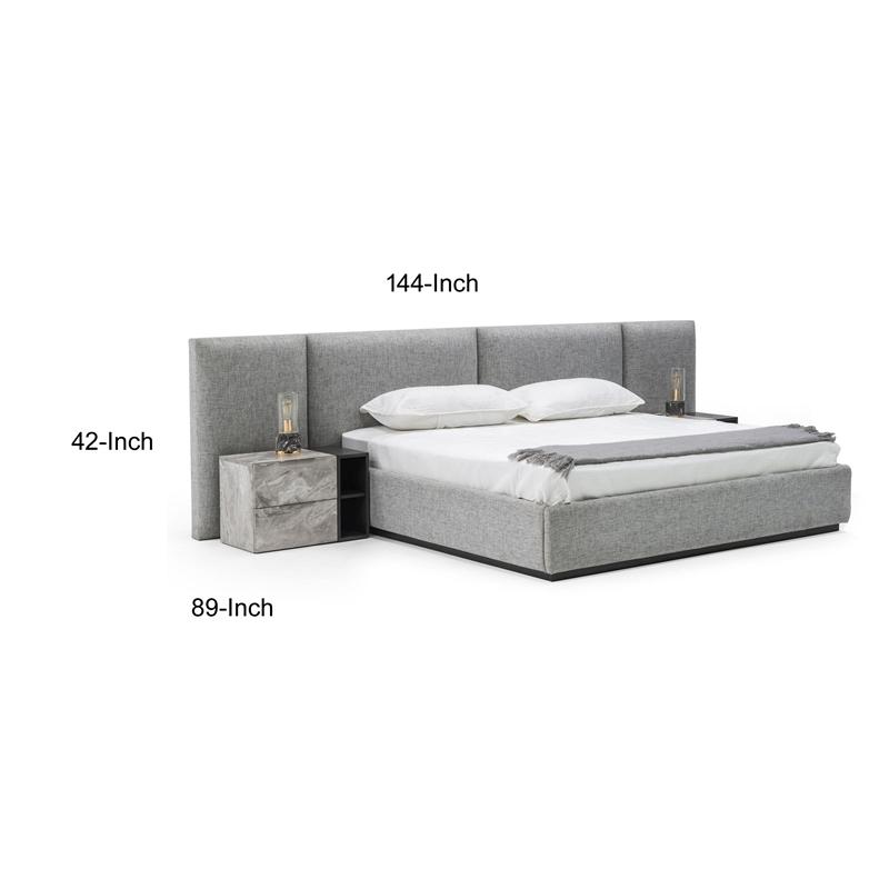Noe Minn King Size Platform Bed with Gray Upholstered Tufted Wall Headboard
