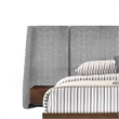Nie Queen Bed- Gray Upholstered Wide Wall Headboard- Walnut Brown Wood