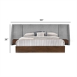 Nie Queen Bed- Gray Upholstered Wide Wall Headboard- Walnut Brown Wood