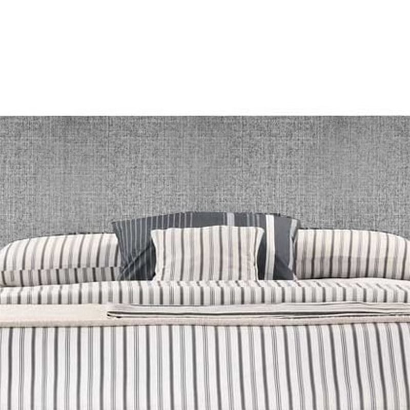 Nie King Size Bed- Gray Upholstered Wide Wall Headboard- Walnut Brown Wood