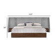 Nie King Size Bed- Gray Upholstered Wide Wall Headboard- Walnut Brown Wood