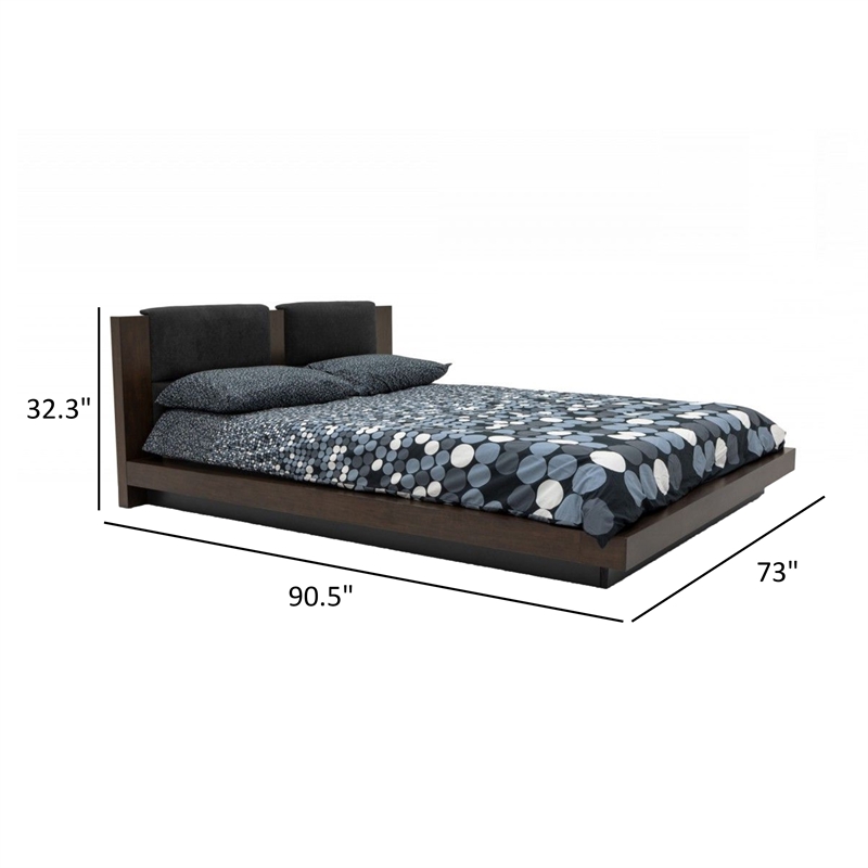 Noe Col Queen Bed- Dark Gray Pillow Upholstered- Low Profile Brown Wood