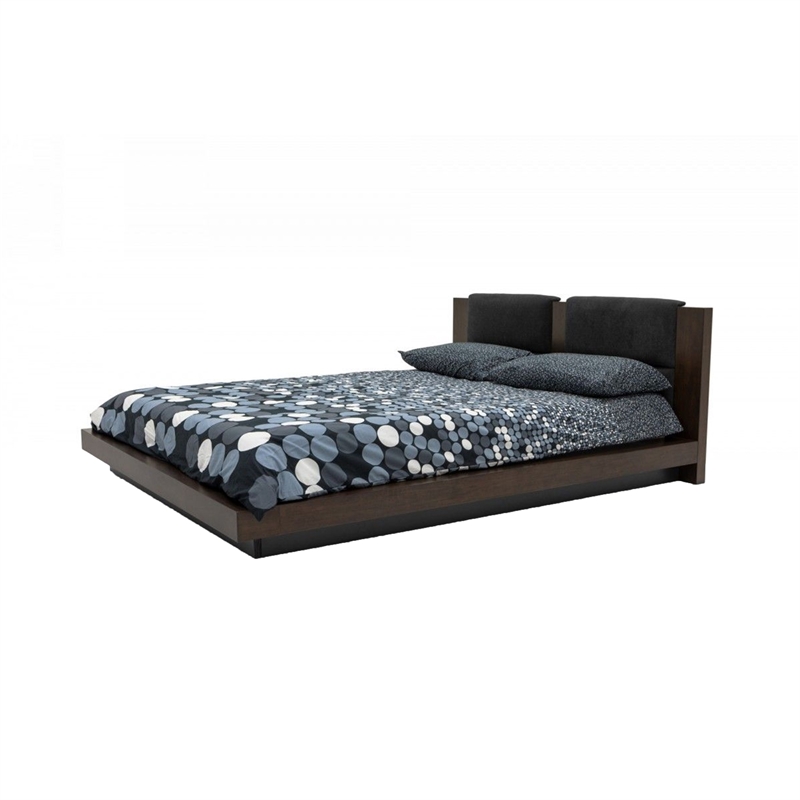 Noe Col King Bed- Dark Gray Pillow Upholstered Headboard- Low Profile Brown