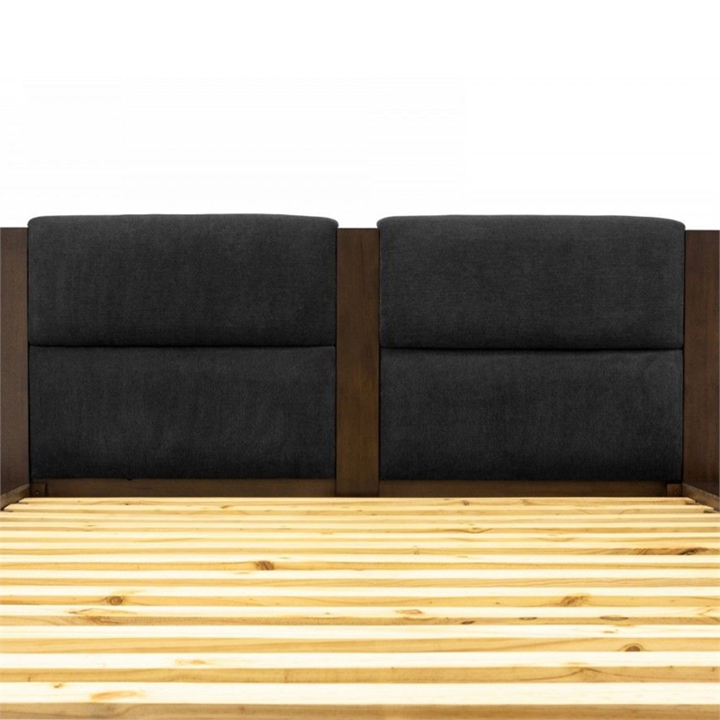 Noe Col King Bed- Dark Gray Pillow Upholstered Headboard- Low Profile Brown