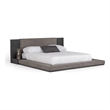 Noe Ruby Queen Bed with Built in Nightstands- Low Height- Gray Upholstery
