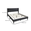 Meno Queen Size Bed- Square Stitched Charcoal Gray Linen Upholstery