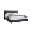 Meno Queen Size Bed- Square Stitched Charcoal Gray Linen Upholstery