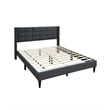 Meno Queen Size Bed- Square Stitched Charcoal Gray Linen Upholstery